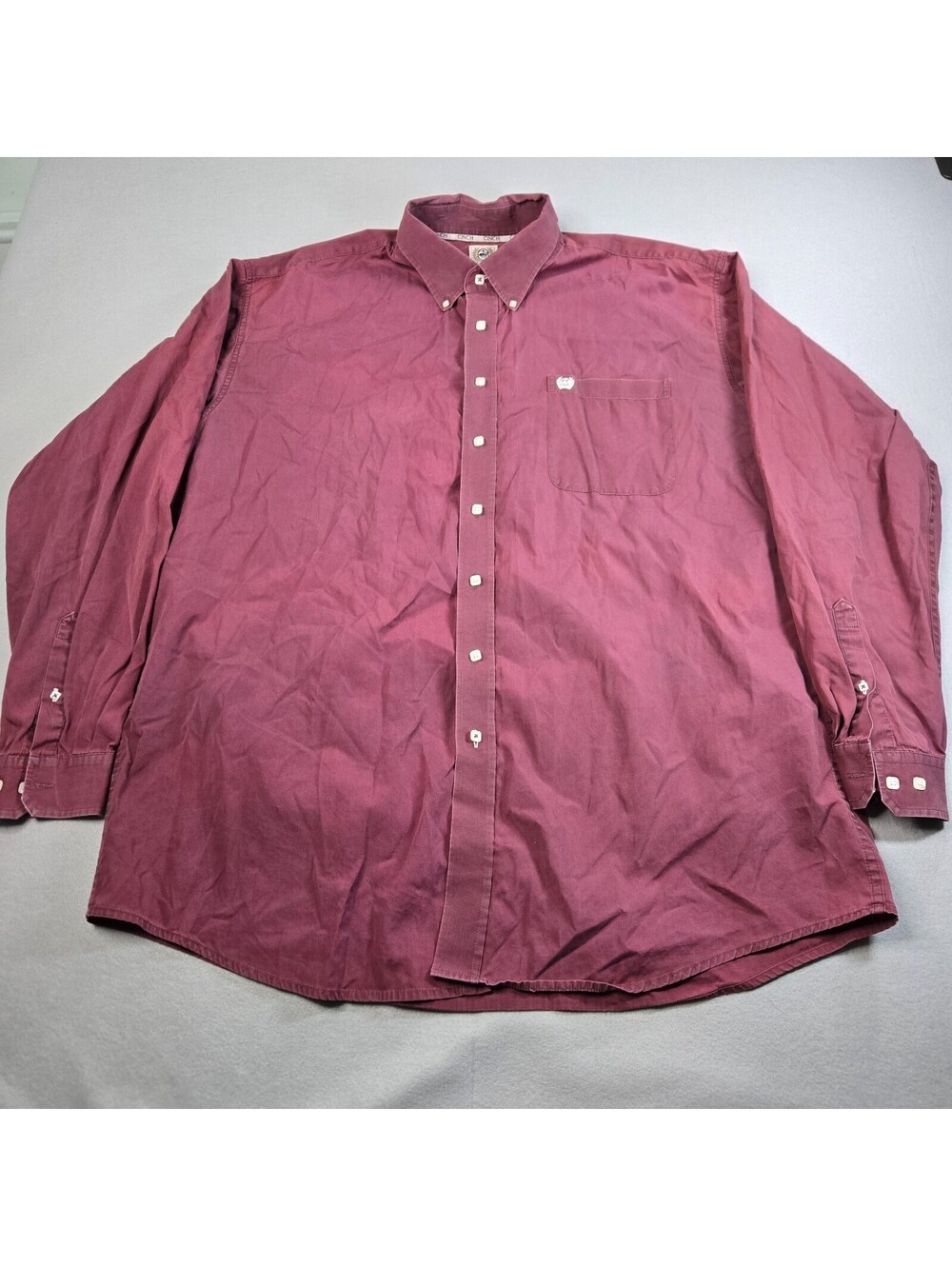 Cinch 2XL Button-Down Burgundy Pocket Shirt Western Men Long Sleeve Solid Adult